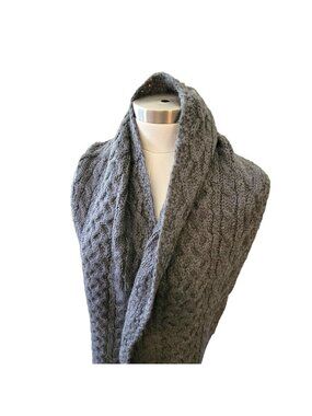 Lands' End Cable Knit Scarf Gray Alpaca Wool Acrylic Pewter Gorgeous! NWT DH515